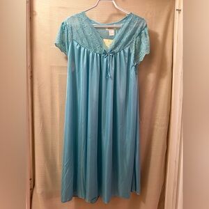 Lati Fashion Intimates Blue Satin Lace Nightgown Slip Dress Size L Y2K